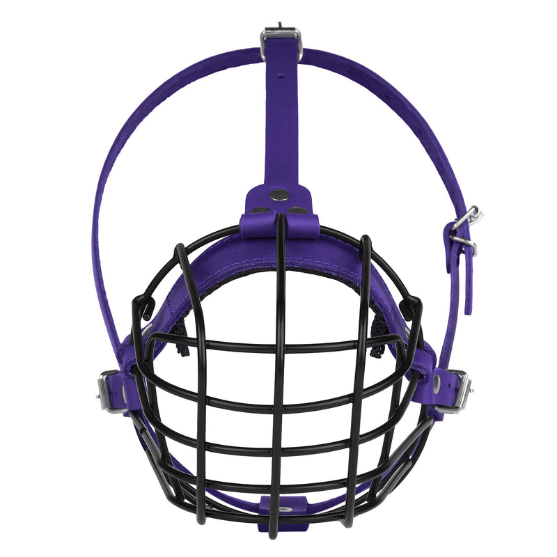 Pitbull Dog Muzzle Breathable Metal Basket for Large Dogs Amstaff Staffordshire Terrier Secure Wire Mask Adjustable Durable Leather Straps Biting Chewing Barking (Purple) Purple - PawsPlanet Australia