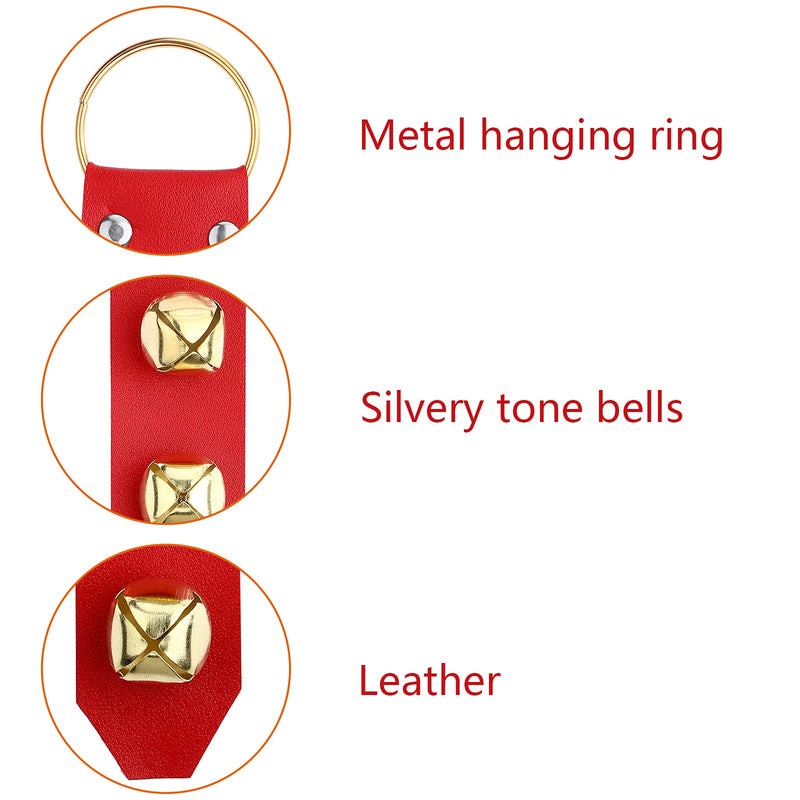 Frienda Hanging Bells 7-Bell Dog Doorbells for Door Knob Faux Leather Belts Go Outside Dog Bells Christmas Decor and Holiday Home Decorations, 18.7 x 1.8 x 1 Inches (Red with Gold) Red With Gold - PawsPlanet Australia
