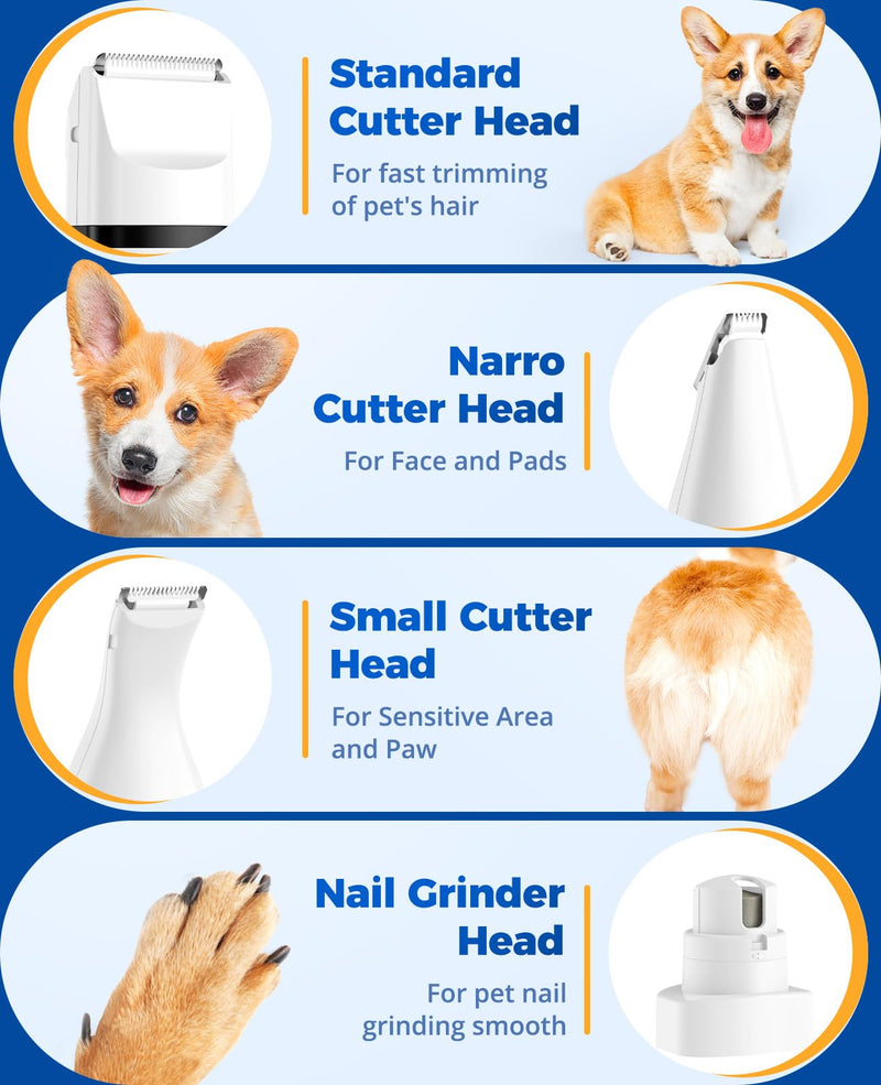 oneisall Paw Trimmer for Small Dogs Quiet, 4 in 1 Small Dog Grooming Kit, 2 Speed Dog Grooming Kit for Small Dogs, Cordless Small Dog Clippers, Quiet Dog Nail Grinder for Small Dogs(White) - PawsPlanet Australia