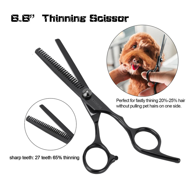 Dog Grooming Scissors Kit with Safety Round Tips, Professional 6 in 1 Grooming Scissors for Dog, Cats, Pets, 4CR Stainless Steel, Sharp and Durable 6 in 1 Black - PawsPlanet Australia