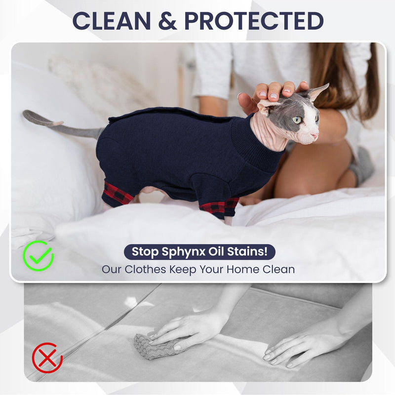 Sphynx Hairless Cats Sweater Shirt Kitten Soft Pullover Cute Cat Pajamas Jumpsuit Cotton Apparel Pet Winter Turtleneck for Cats DarkBlue M Medium - PawsPlanet Australia