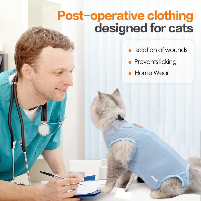 Cat Surgical Recovery Suit Professional for Male Female Cats Abdominal Wounds Cone E-Collar Alternative, Anti-Licking or Skin Diseases Pet Surgical Recovery Suit, Soft Fabric Onesies for Cats Large Blue - PawsPlanet Australia