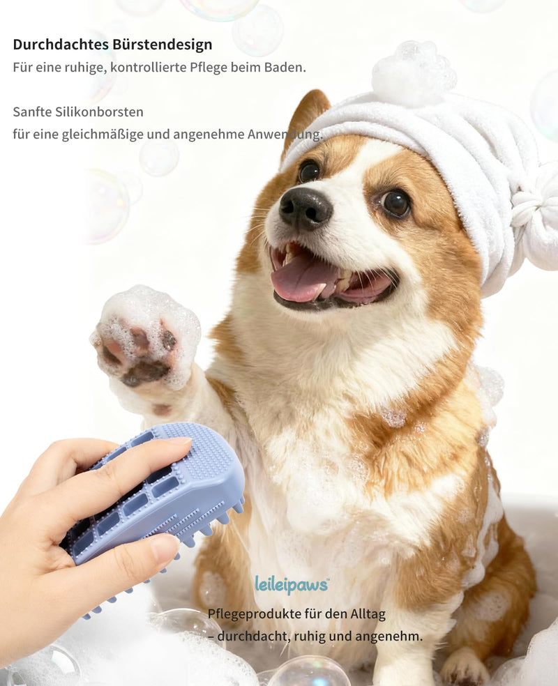 Bath Brush & Rubber Curry for Dogs & Cats - Mouse Shaped Silicone Washing Brush with Non-Slip Sides | Sturdy Handle When Bathing | Massage & Removes Loose Top Coat