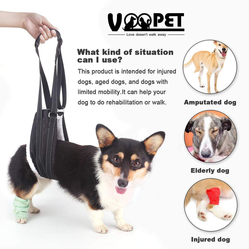 VOOPET Dog Sling, Help Lift Back Legs, Portable Hip Support Harness Assist Lift Dogs Rear for Canine Aid - Pet Lift Harness for Small Medium & Large Dogs Hind Leg Support Rehabilitation S:(Length 38-54in / Width 5in) Black