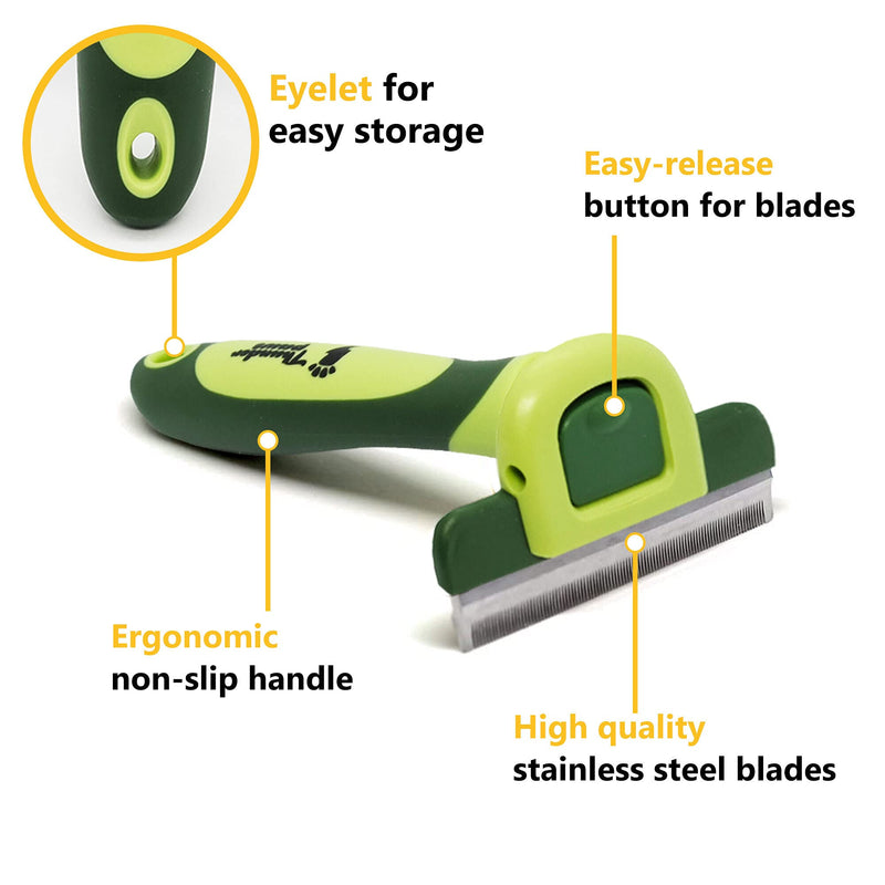 Professional De-shedding Tool and Pet Grooming Brush, D-Shedz for Breeds of Dogs, Cats with Short or Long Hair, Small, Medium and Large (Green) Green