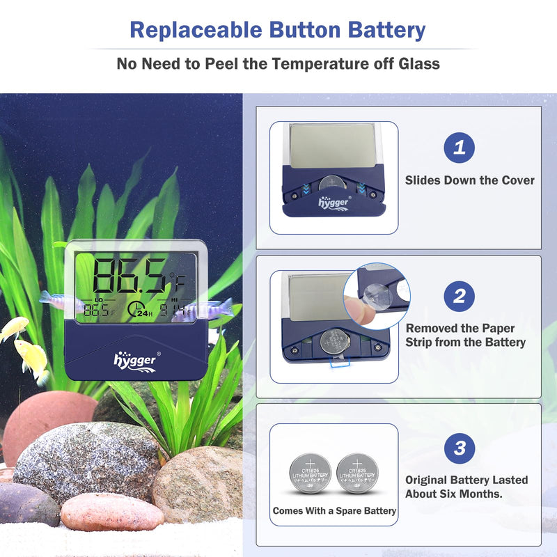 hygger Digital Aquarium Thermometer Records Max Min Temperature Sensor Gauge with LCD Display Stickable Fish Tank Thermometer for Saltwater, Freshwater, Fish, Amphibians, Reptiles S-Min/Max Temp Records - PawsPlanet Australia