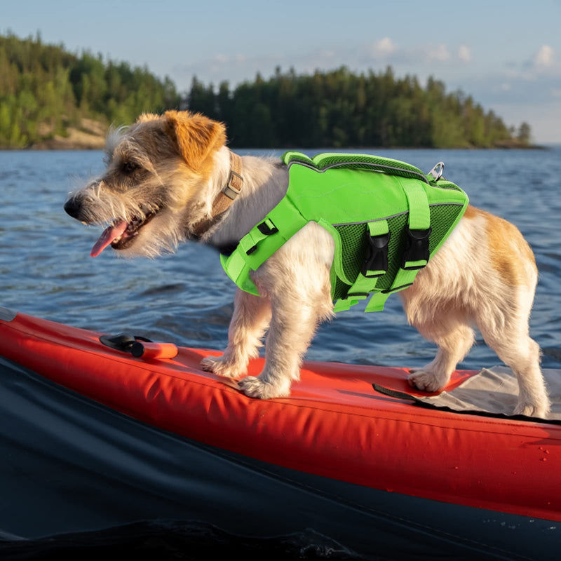 ASENKU Dog Life Jacket - Pet Safety Vest for Swimming & Boating, Shark Life Jacket with Floatation, Dog Lifesavers Swimsuits for Small Medium Large Dogs (Green, S) Green - PawsPlanet Australia