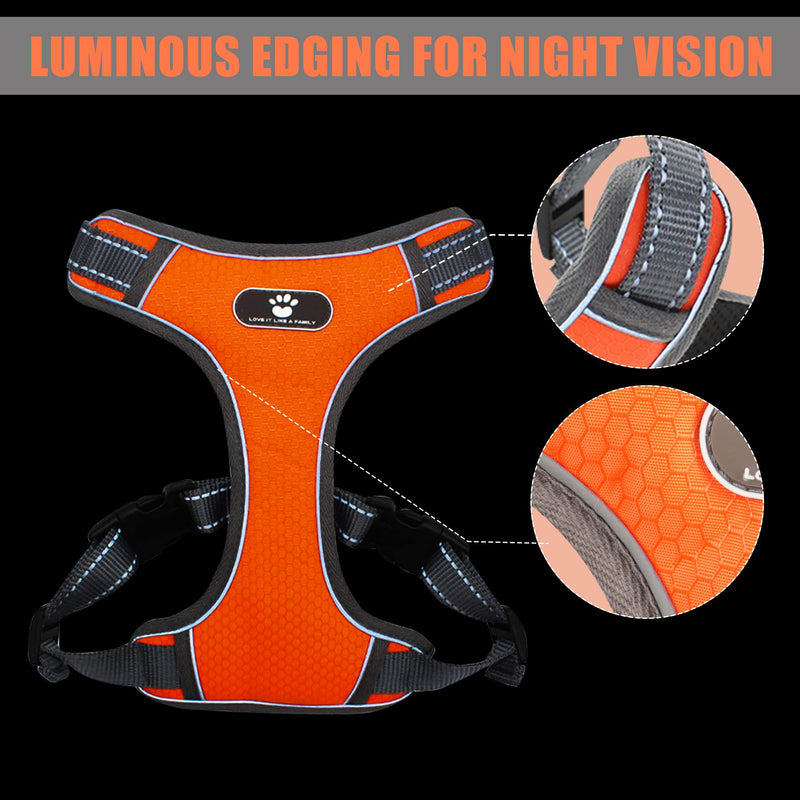 DYAprWu No Pull Dog Harness Adjustable Reflective Harness No Choke Escape Proof Harness Step in Harness for Small Medium Large Dogs Cats Medium (Chest Girth 19"-25") Orange