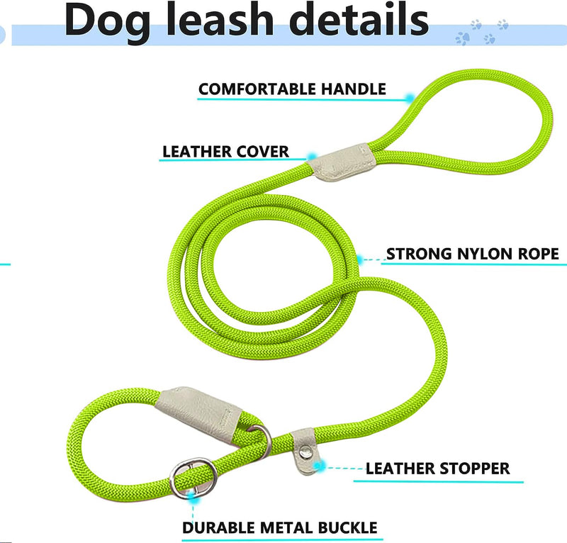 Durable Slip Lead - 5 FT Slip Leads for Dogs, Slip Lead Dog Leash Adjustable Dog Training Leash, Strong Nylon Rope Slip Leash for Large Medium Small Dogs (Green) Green - PawsPlanet Australia