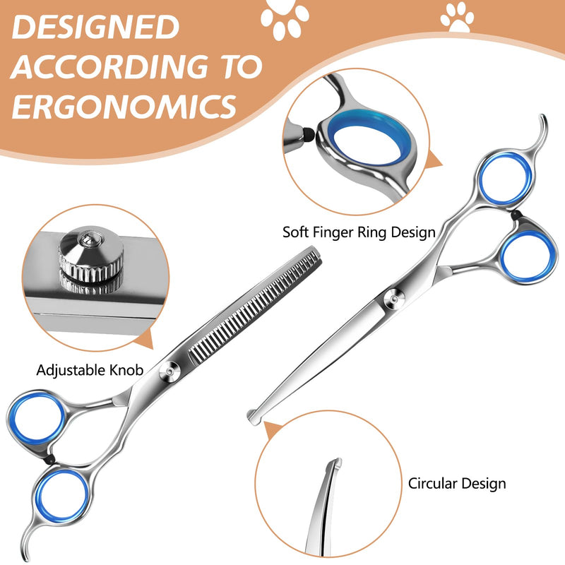 Niura Pet Grooming Scissors Set - Professional Stainless Steel Grooming Kit with Curved, Straight, Thinning, Round Tip Scissors, Combs, Ear Cleaning Hemostat Forceps & Storage Bag - PawsPlanet Australia