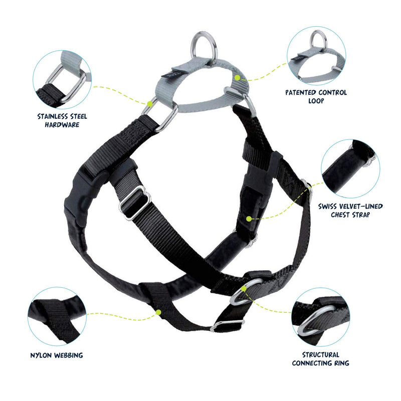 2 Hounds Design Freedom No Pull Dog Harness | Comfortable Control for Easy Walking |Adjustable Dog Harness and Leash Set | Small, Medium & Large Dogs | Made in USA | Solid Colors | 1" LG Black LG (Chest 28"- 32") - PawsPlanet Australia