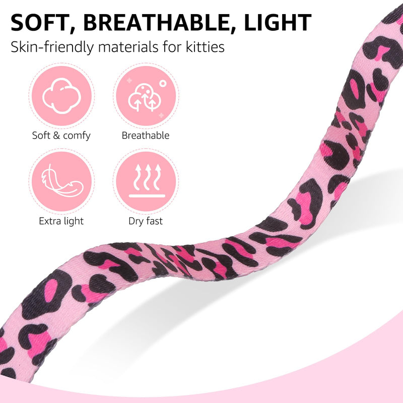 SCENEREAL Adjustable Cat Harness and Leash Set with AirTag Holder, Escape-Proof Design for Small to Large Cats, Lightweight Soft Travel Harness, Pink Leopard - PawsPlanet Australia