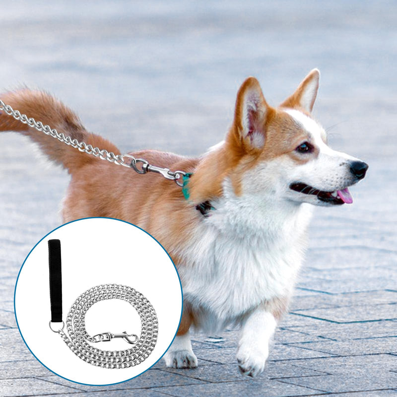 Chain Heavy Duty Metal Dog Leash 6FT Stainless Steel Cuban Link Chain Labor Chew Proof Pet Leash Chain with Soft Padded Handle for Medium Big Dogs Walking,Traffic Training Traveling(20-100 lbs) - PawsPlanet Australia