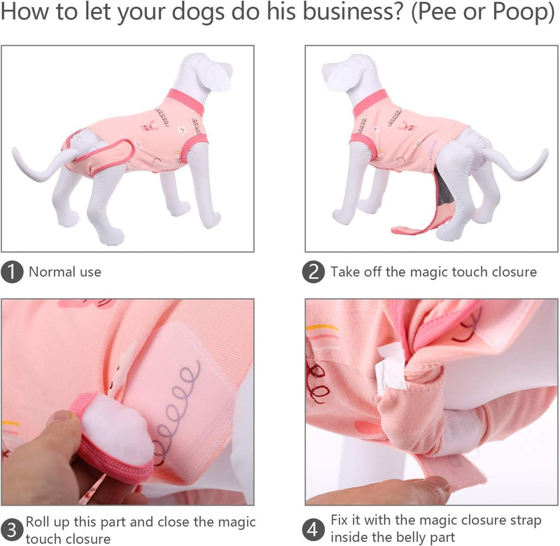 IDOMIK Recovery Suit for Dogs After Surgery, Soft Dog Surgery Suit for Female Dogs Cats, Small Medium Dog Onesie for Female Spay Surgery, Dog Cone Alternative Anti-Licking Abdominal Wound S(Chest Girth:15.75"-18.90") A-Pink cartoon - PawsPlanet Australia