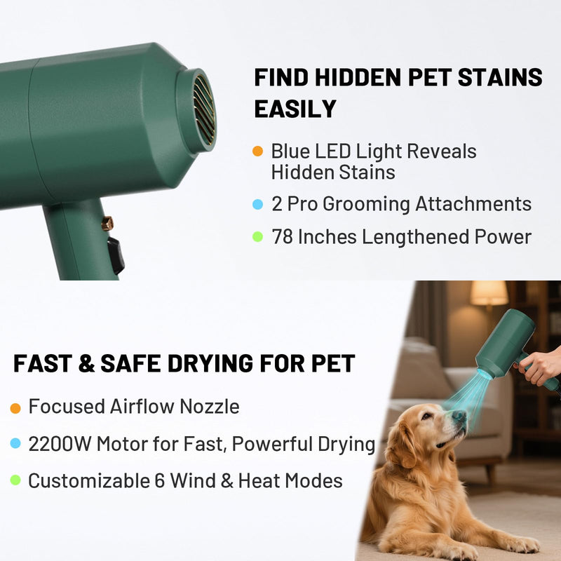 Dog Cat Hair Dryer,Professinal Double Force Grooming Blower Dryer for Medium/Small Pets,IEC & UL Certificated - PawsPlanet Australia