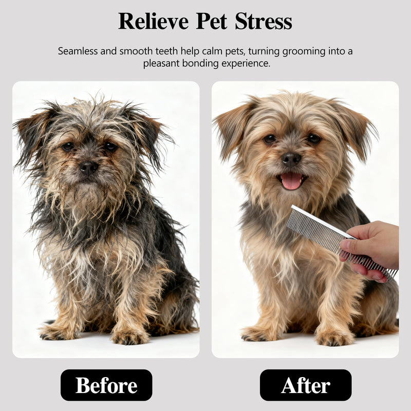 Professional Dual-Sided Fine & Coarse PET Grooming Comb with Antistatic Brass Handle and Rounded Teeth