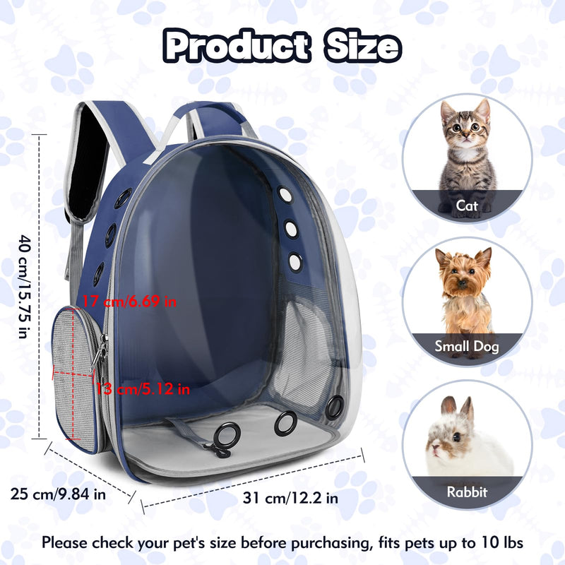 Cat Bubble Backpack, Transparent Cat Backpack for Kitten Small Dog Pet, Space Capsule Cat Backpack Carrier for Hiking Camping Travel Outdoor Use (Navy Blue)