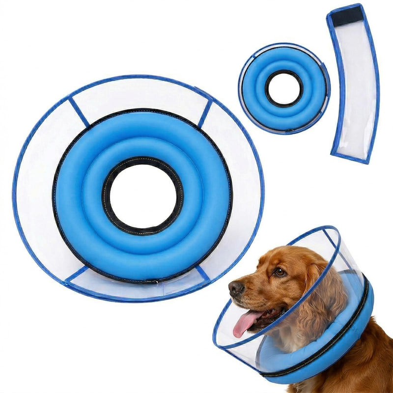 2-in-1 Soft Inflatable Dog Cone Collar Alternative with Enhanced Anti-Licking Guard Shield, Dog Collar After Surgery, Adjustable Recovery Cones for Large Medium Small Dogs and Cats(Blue, M+) Blue M+(Neck Girth:12"-15")