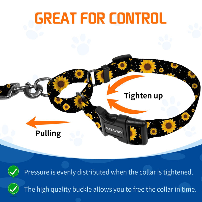 Martingale Collar for Dogs with Quick Release Buckle Adjustable Soft Durable Dog Collar for Small Medium Large No Pull Training Dog Collars-Black Sunflower M Black Sunflower M:1" Wide for 13.4"-16.5" Neck - PawsPlanet Australia