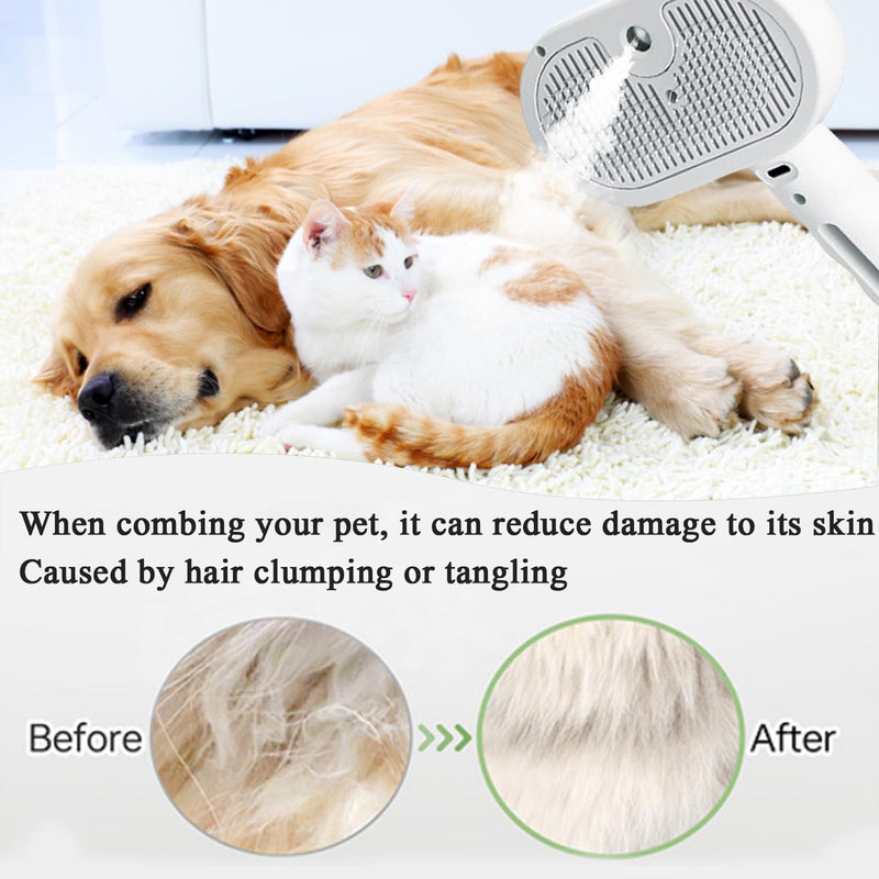 Fresh Fur Shower Brush, 3 In 1 Self Cleaning Pet Spray Hair Removal Comb, Pet Steamy Shower Brush + Bathing Solution, Removes Loose Hair & Reduces Shedding, for Long & Short Haired Pets (White) White - PawsPlanet Australia