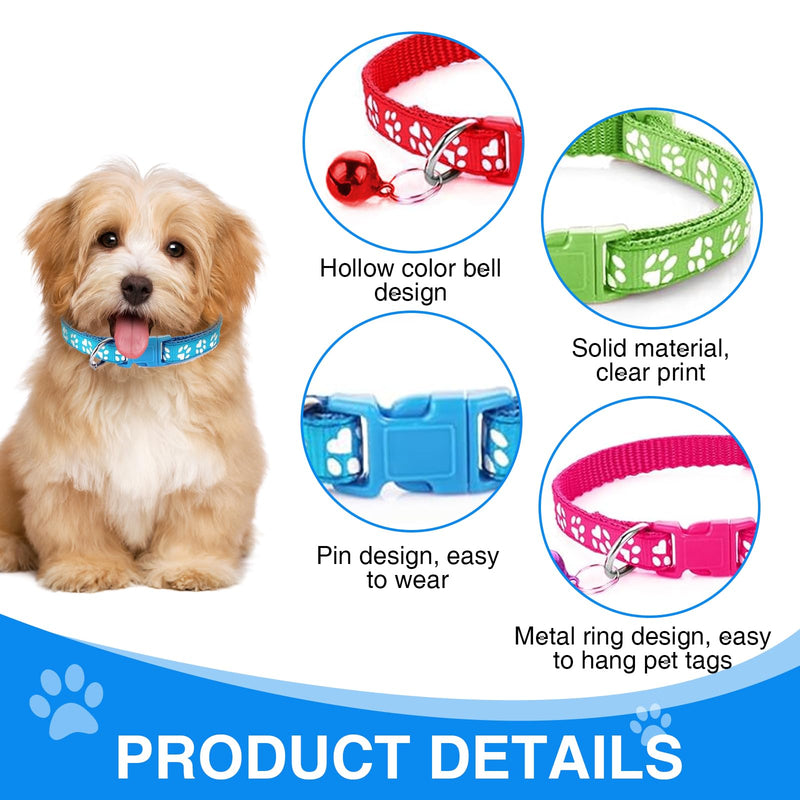 Dog Collar and Leash Set for Small Dogs, 4 Pieces, Paw Print Pattern, Adjustable 7.5-12.6 Inches - PawsPlanet Australia