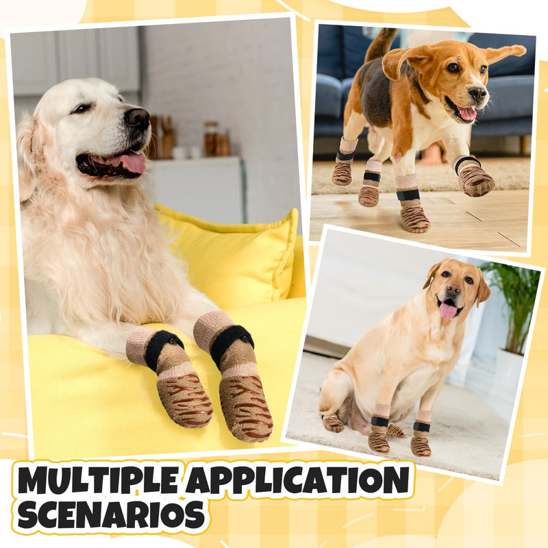 SlowTon Dog Socks with Double-Sided Grippers - 4PCS Dogs Grip Socks for Hot & Cold Pavement or Hard Floors, Non-Slip Paw Traction Protectors for Senior Small Medium Large Dogs(Brown, M) - PawsPlanet Australia