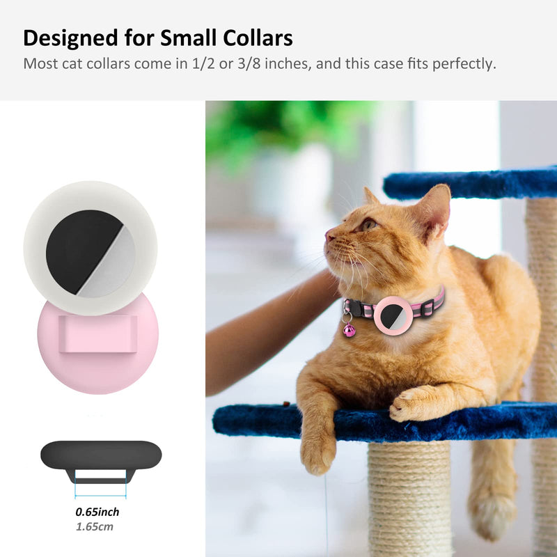2022 AirTag Cat Collar Holder, Small AirTag Compatible Case, 2Pack Waterproof Cover for Pet Collar Within 3/8 inch (Pink&White) Pink&White - PawsPlanet Australia