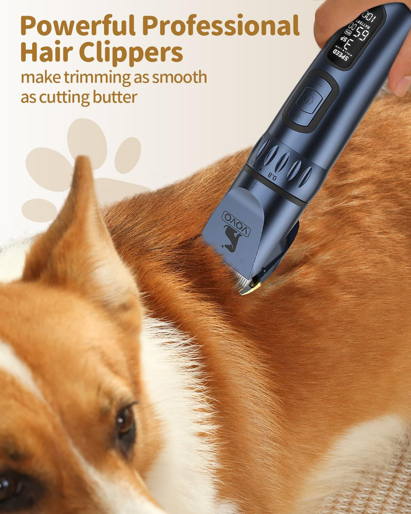 Vovo Dog Clippers - 3-Speed Heavy Duty, Low Noise Rechargeable Cordless Electric Dog & Cat Grooming Kit (Blue) Blue - PawsPlanet Australia