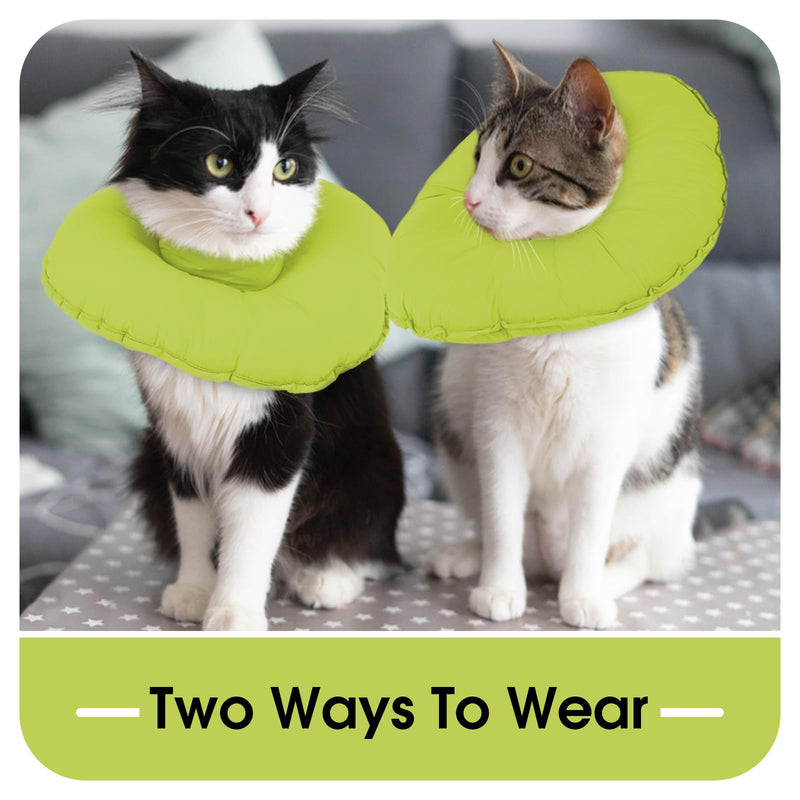 Soft Cat Recovery Collar, Anti-Lick Adjustable Cat Cone, Lightweight After Surgery Protective Collar, Comfortable Alternative to E Collar for Cats, Green S