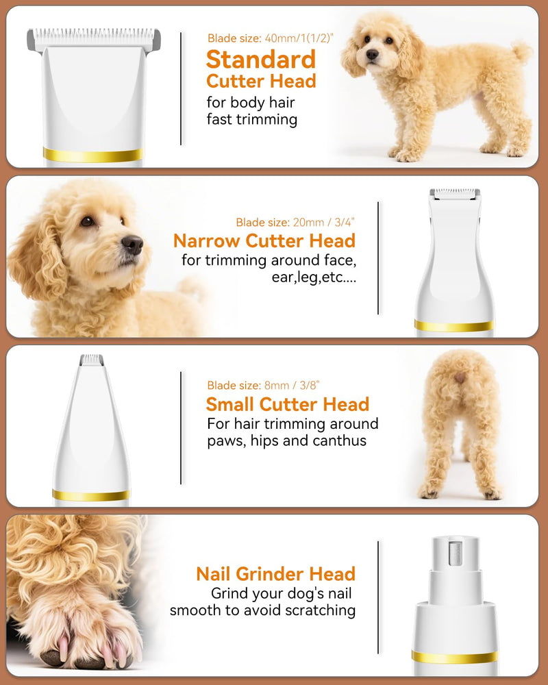 Dog Grooming Kit with Paw Trimmer, All-in-One Low Noise Electric Rechargeable Small Quiet Pet Clippers Foot Dog Hair Shaver with Stainless Steel Scissors and Comb for Dogs at Home White - PawsPlanet Australia