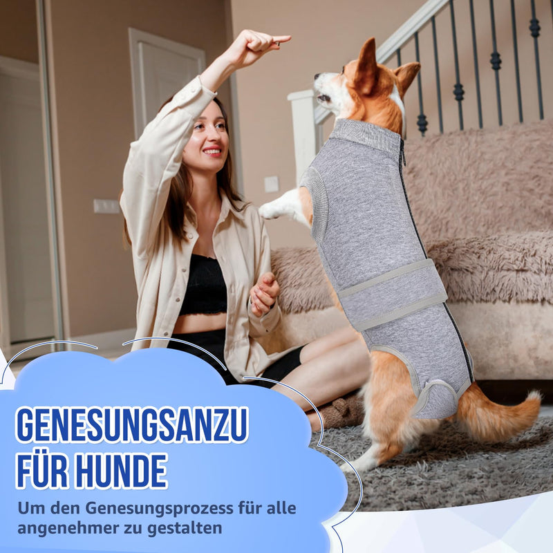 Eyein Dog Bodysuit for After Surgery, Wound Protection Suits for Male/Female Dogs, with Zip and Velcro Fastening, Anti-Licking Wound Protection, Breathable Onesie (Grey, XXL) gray