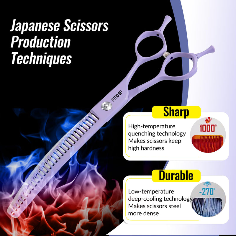 Curved Chunkers Dog Grooming Scissors 7" Macarone Series Professional Pet Grooming Shears for Dogs Pets Japan 440C Stainless Steel Sharp & Durable(Purple, 27Teeth Curved Thinners) 7.0 in Curved Chunkers Macaron Purple - PawsPlanet Australia