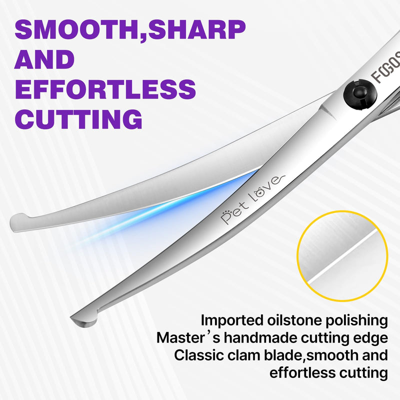 Curved Dog Grooming Scissors with Blunt Tip 6.5 in Round Curve Shears for Pet Dogs Cat Japan 440C 30°Arc Upward & Downward for Trimming Face and Paws at Home Safety Safety Curved - PawsPlanet Australia
