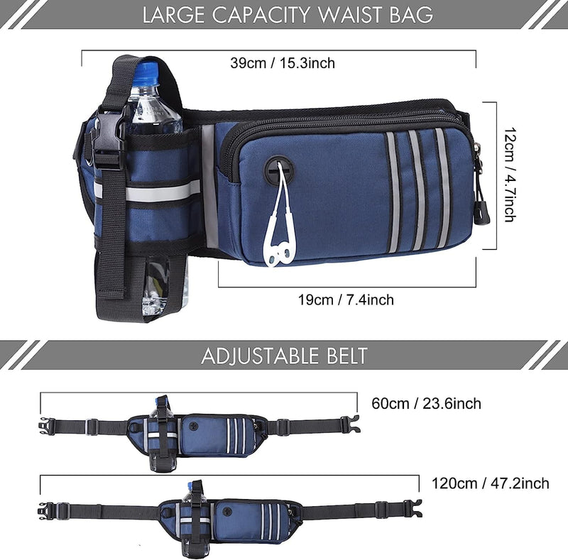 Hands Free Dog Leash with Waist Bag for Medium to Large Dogs, Dual-Handle Reflective Bungee Leash with Poop Bag Dispenser Pouch, Adjustable Waist Belt for Night Walking Jogging Hiking - PawsPlanet Australia