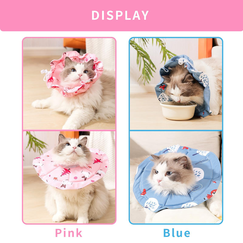 Soft Cat Cone Collar for Cats, Adjustable Recovery Collar with Cute Pink Pattern, Waterproof & Dirt-Proof, 2-Way Wear, Prevents Licking & Scratching,Cat Cone Collar Soft, Dog Cones for Small Dogs,(L) L