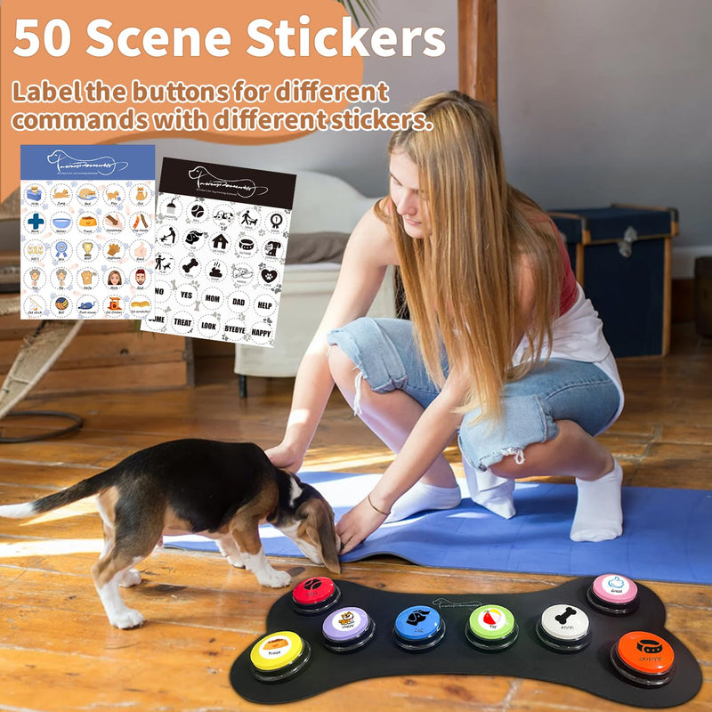 Set of 8 Dog Buttons,Dog Training Buzzer with Rubber Mat,Dog Communication with Stickers,Dog Talking Button Set,Speaking Button for Dogs with Waterproof Anti-Slip,30 Second Record & Playback - PawsPlanet Australia