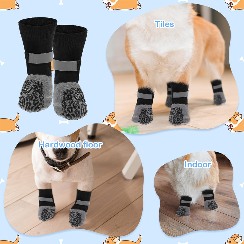 4 Pcs Dog Socks to Prevent Licking Paws, Dog Booties for Hot Pavement, Leopard Anti-Slip Pattern Dogs Socks, Dogs Booties for Hardwood Floors Grey (M) M - PawsPlanet Australia