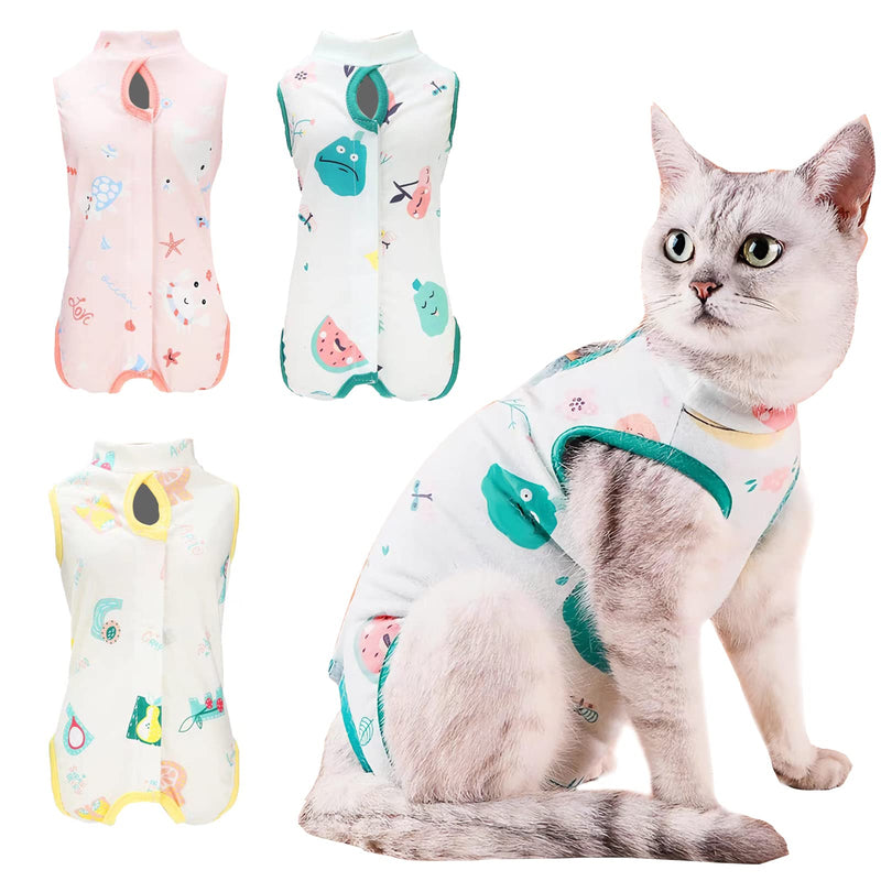Cat Recovery Suit XL Size for Extra Large Giant Cat Breeds, 3-Pack Anti-Licking Onesie After Surgery, Strong E-Collar Alternative for Spay Neuter, Green/Pink/Yellow X-Large