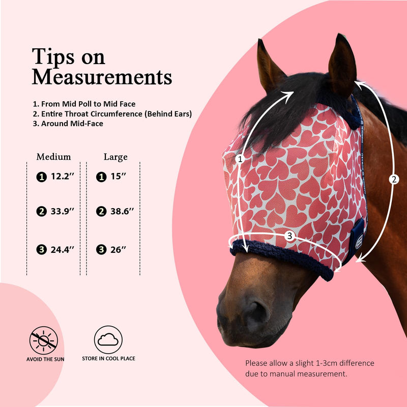Harrison Howard All Round Mesh Horse Fly Mask UV Protective with Fleece Padded Edging and Fun Prints Forelock Opening Design Mask for Horse Hearts Medium - PawsPlanet Australia