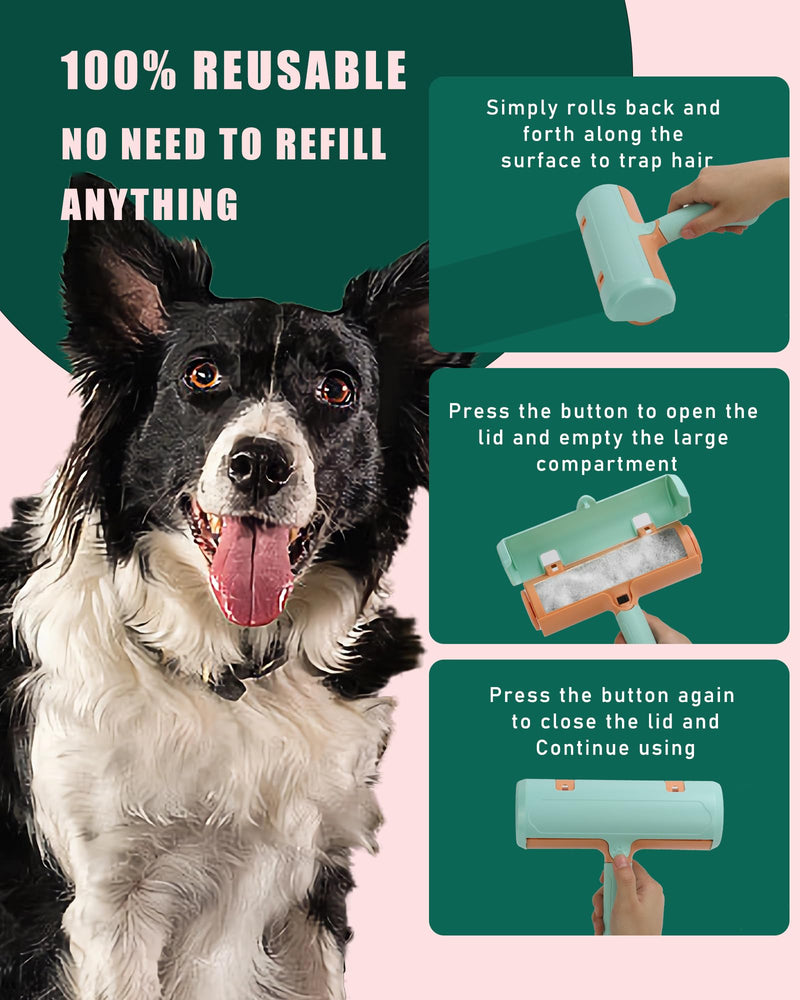 Pet Hair Remover Roller - Reusable Lint Roller for Pet Hair - Portable Cat and Dog Hair Remover - Pet Hair Removal Tool for Furniture, Couch, Carpet, Laundry, Clothes, and Car Seat- Green Green and Orange - PawsPlanet Australia