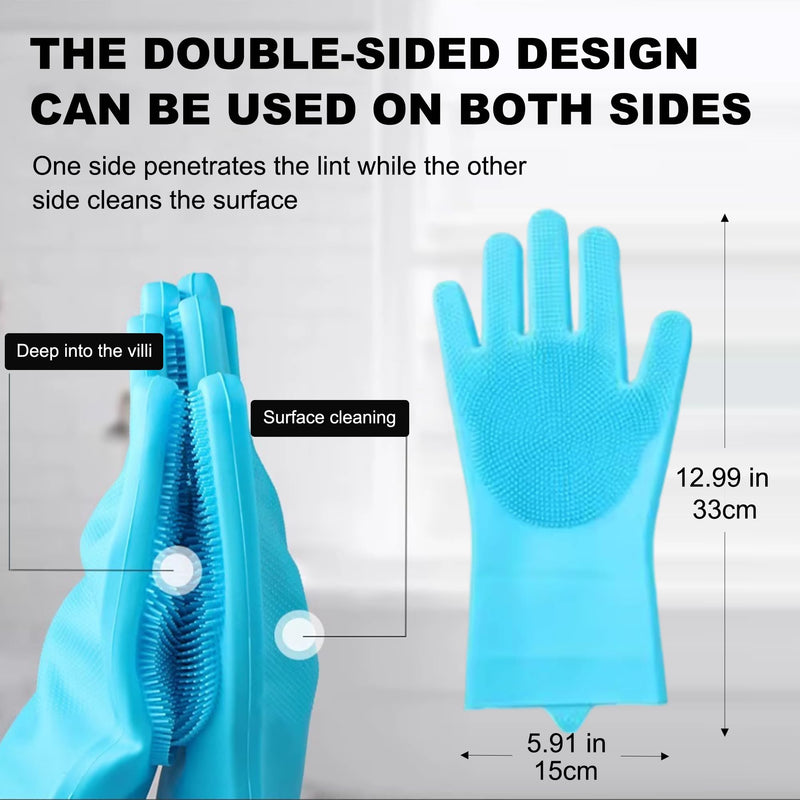 Pet Grooming Gloves, Heat Resistant Silicone Gloves，Silicone Hair Removal Mitt for Dogs and Cats,Cat Bathing Gloves ，Cat and Dog Massage Products， Blue。 - PawsPlanet Australia