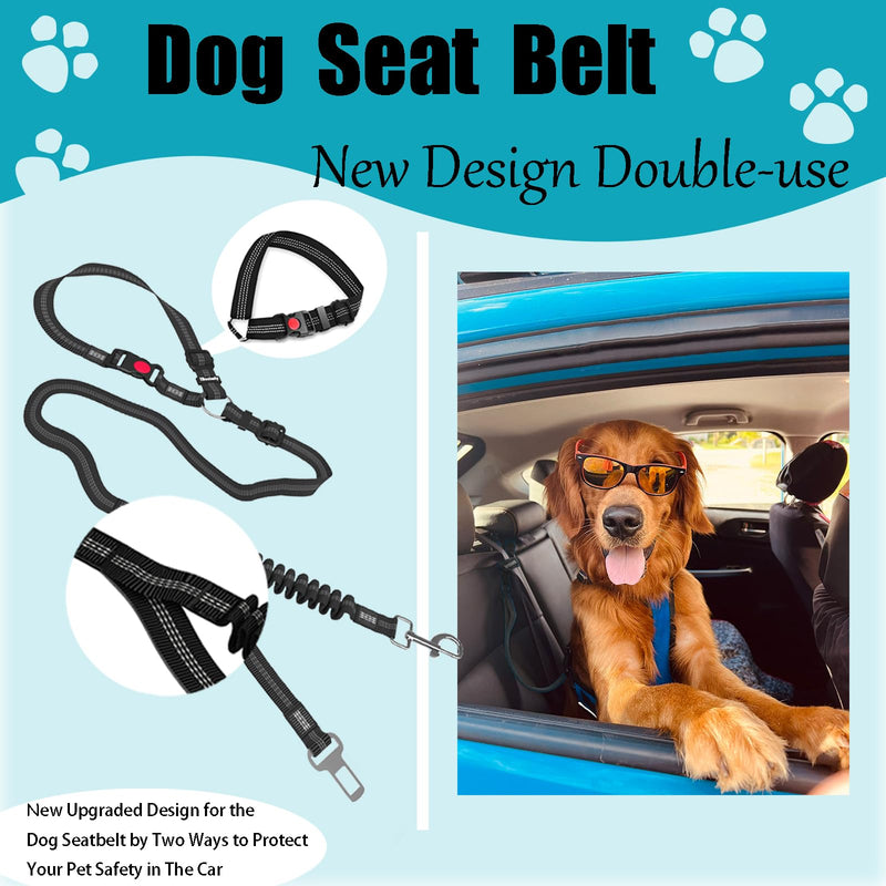 Dog Seat Belt,Updated Dual-use Dog Seatbelt for Vehicle Headrests, Dog Car Leash - Bungee Retractable Adjustable for Your Pet, Pet Safety Car Harness for Dogs Heavy Duty & Elastic (Black, Medium) Black - PawsPlanet Australia