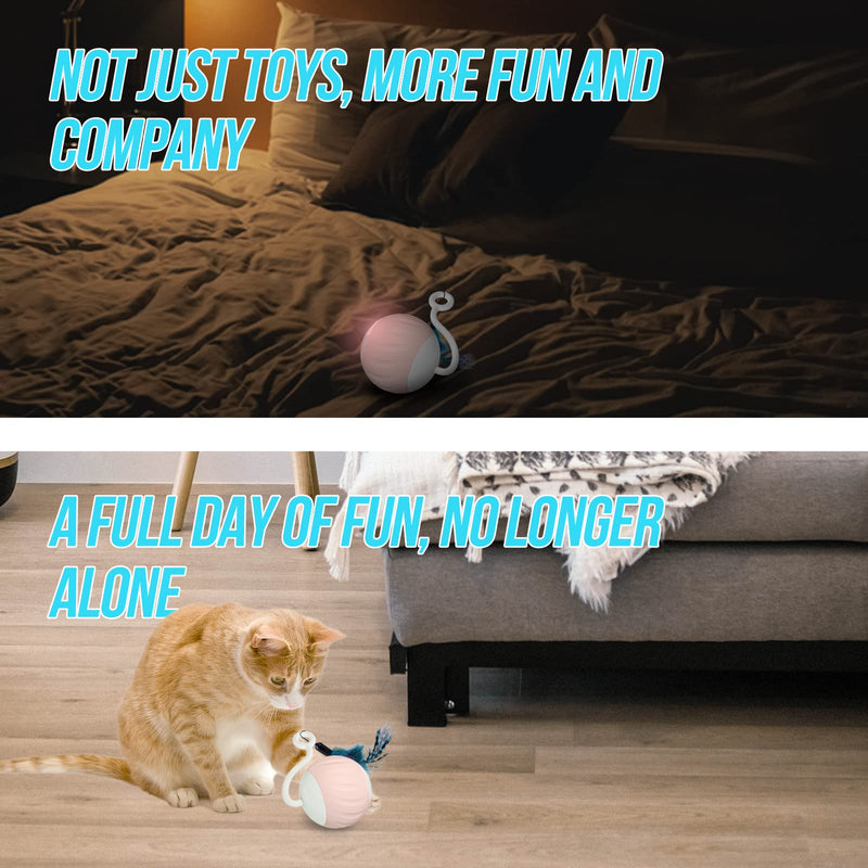 Turbo Tail Cat Toy Interactive Cat Balls Cat Toys For Indoor Cats, Turbo Tail Mouse Cat Toy With LED Rainbow Lights Feathers & USB Charging Cable, Touch Control And Sound Control Smart Cat Ball Toy A2- Pink - PawsPlanet Australia