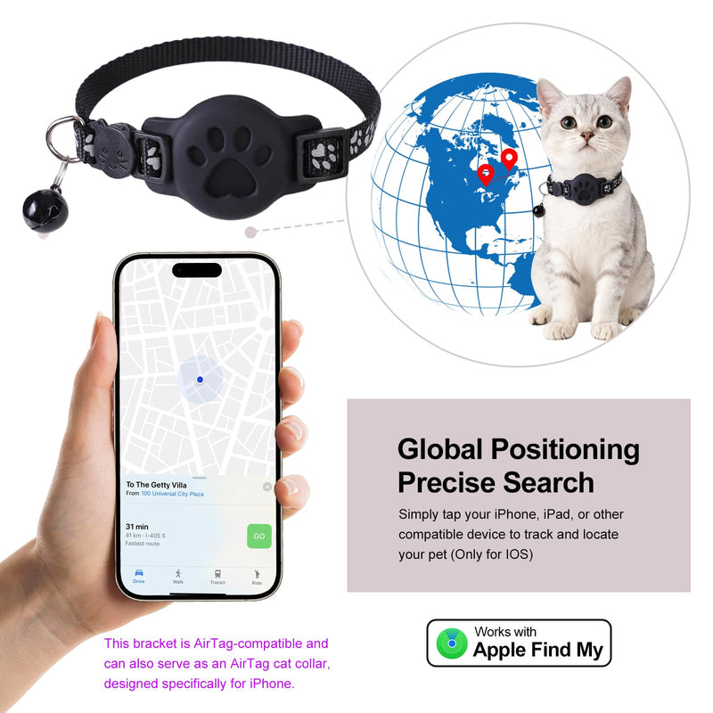GPS Cat Collar with Bluetooth Tracker Holder - Breakaway Adjustable (7.5-12.6") for Small Cats for iOS (Findmy App) | No Monthly Fee | Waterproof Lightweight Reflective Pet Tracker - PawsPlanet Australia