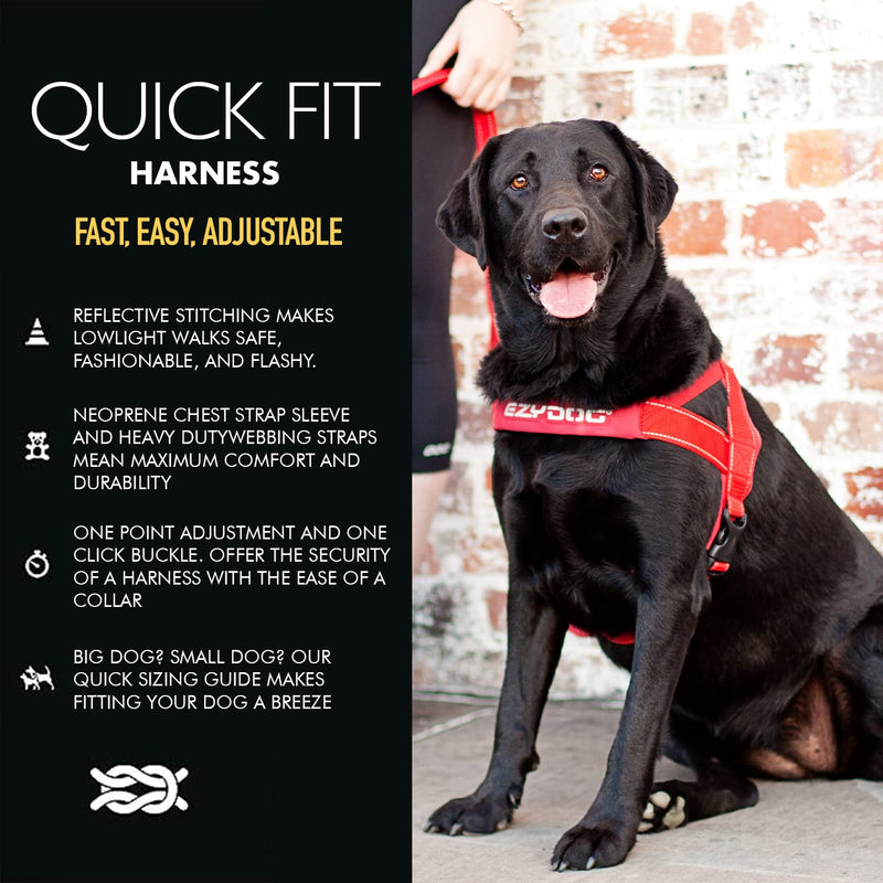 EZYDOG Quick Fit Dog Harness | Dog Harness Small, Medium, Large, K9 Dog Harness, Reflective Stitching, Water Resistant Materials, No Pull (Grey) Grey