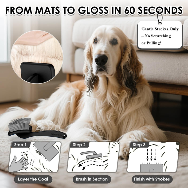 Large Slicker Brush for Dogs - 3PC Pet Grooming Kit - Undercoat Rake & Stainless Comb | Long Pins Remove Mats on Poodles, Golden, Labradoodles | Thick Coat Deshedder for Dogs, Cats, Black - PawsPlanet Australia