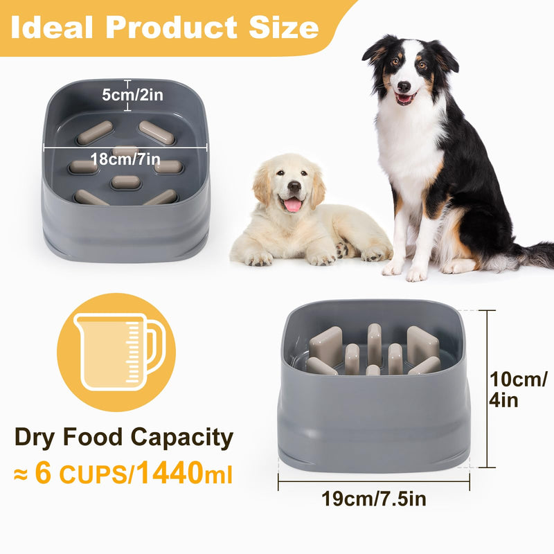 Sunhoo Slow Feeder Dog Bowls Large Breed Puppy Puzzle Feeding Dish Maze Feed Bowl Small Medium Dogs Plate Adjustable Ridges to Slower Down Eating Anti-slip Easy to Clean Indoor Use 7.5*7.5*4 in(Grey) Grey - PawsPlanet Australia