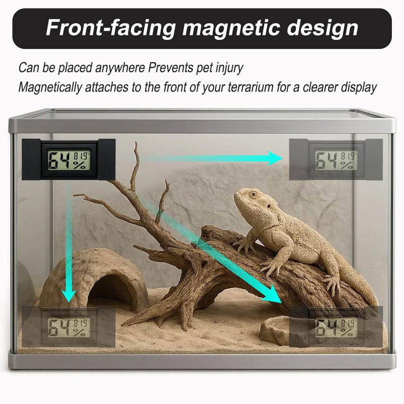 2pcs Magnetic Reptile Thermometer and Humidity Gauge,Fast Accurate Hygrometer Thermometers Terrarium Tank Accessories,for Bearded Dragon,Jumping Spider,Snake,Tortoise,Crab,Ball Python,Gecko (Black) Black - PawsPlanet Australia