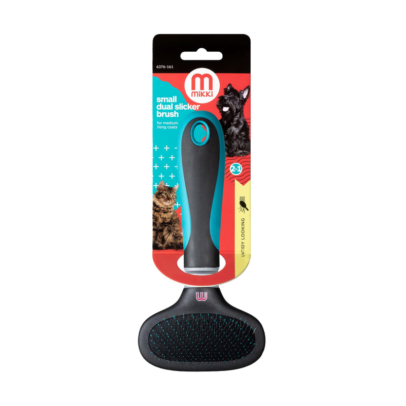 Mikki Dog, Cat Dual Slicker Brush Remove Knot, Tangle -2 sided -Nylon and Ball Pin for Small-Med Pets - PawsPlanet Australia