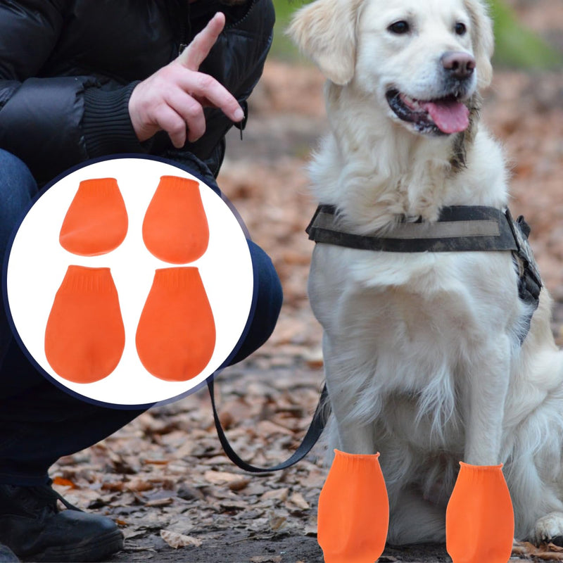 Waterproof Pet Shoes - 4Pcs Non-Slip Durable Dog Boots for Outdoor Protection Rain & Snow Paw Covers for Cats and Dogs Easy on/Off Size Suitable for Small Pets M Orange